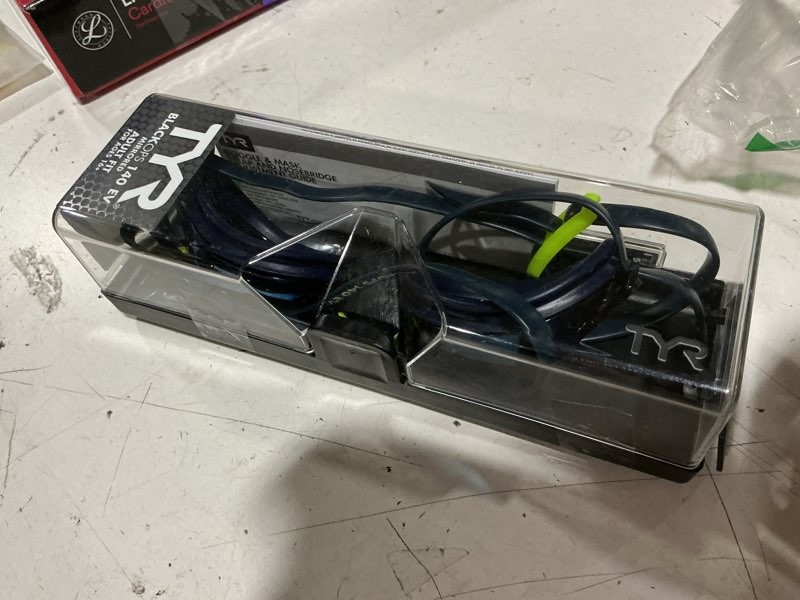 Condition photo showing New/Like New for tyr adult black ops 140 ev goggles - racing performance swim goggles | low profile drag reduction | 140-degree peripheral view | durafit silicone gaskets | 4 removable nosebridges mirrored - gold/navy
