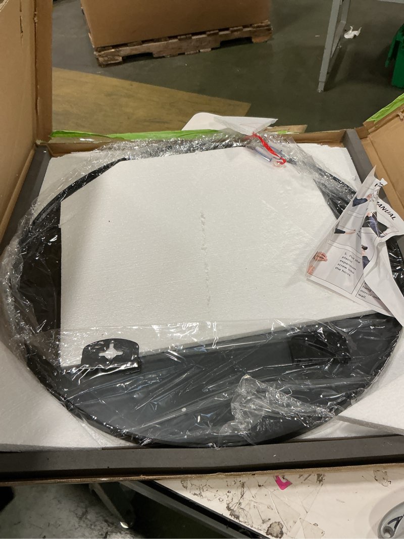 Condition photo showing New/Like New for BEAUTYPEAK 24 Inch Round Mirror, Metal Frame Circle Mirror, Wall Mounted for Entryway, Bathroom, Vanity, Living Room, Black Black 24"L x 24"W