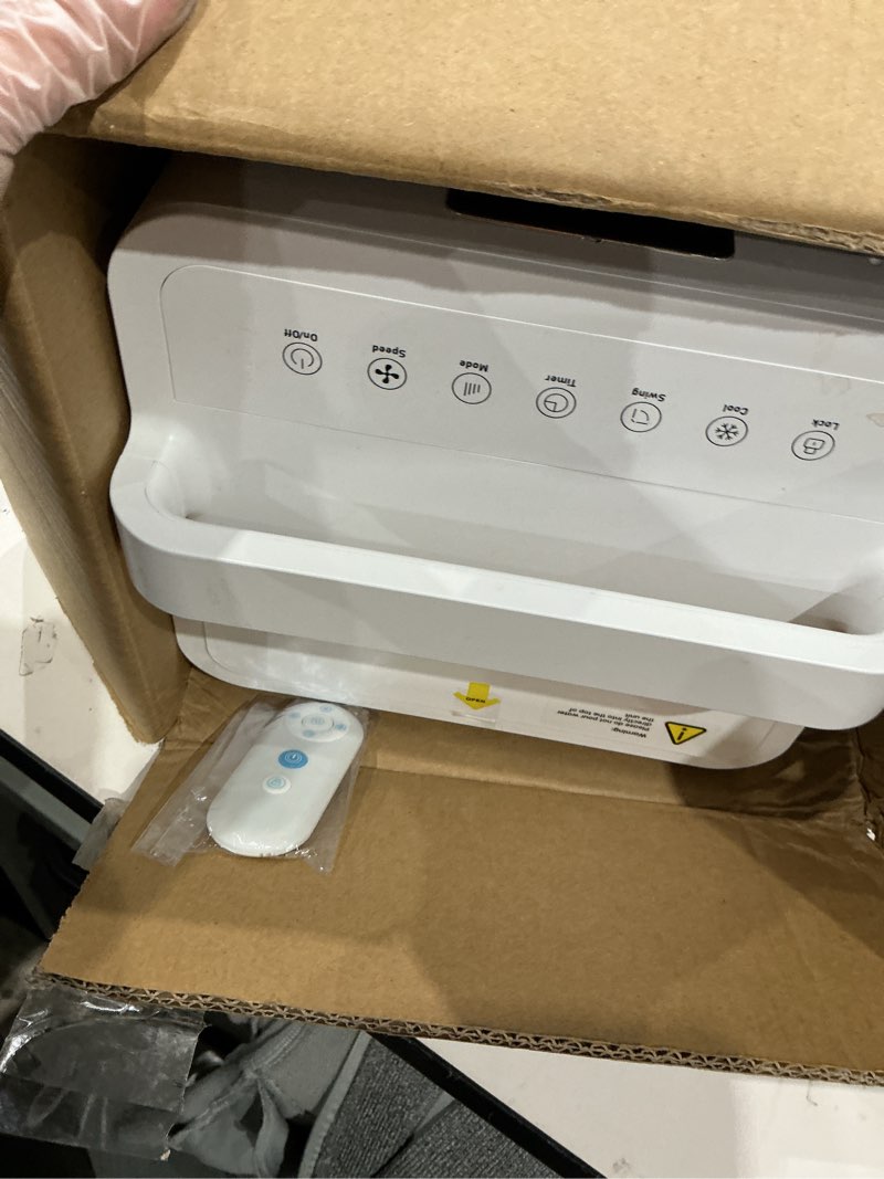 Condition photo showing As Is for windowless portable air conditioners with 6speeds, 12h timer for smart auto-off, 3gal tank for 20h cooling, evaporative air cooler 16 ft remote, 120° swing swamp cooler no hose needed