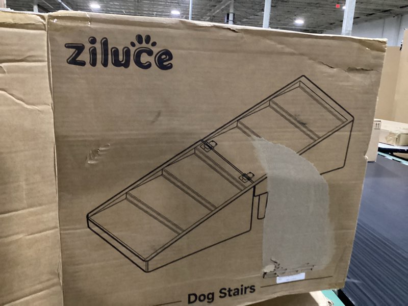 Condition photo showing As Is for dog ramp for bed & couch, 21.06 inches high dog stairs for large/medium/small doggie, foldable 2 in 1 wooden pet steps for puppy older and injured dogs, split ottoman design, no-slip surface(apricot) visit the ziluce store 