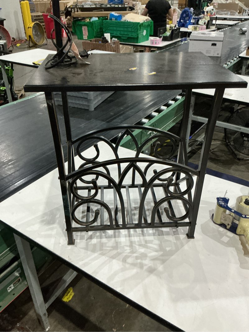 Condition photo showing As Is for allen + roth 54-in bronze shelf floor lamp with fabric shade
