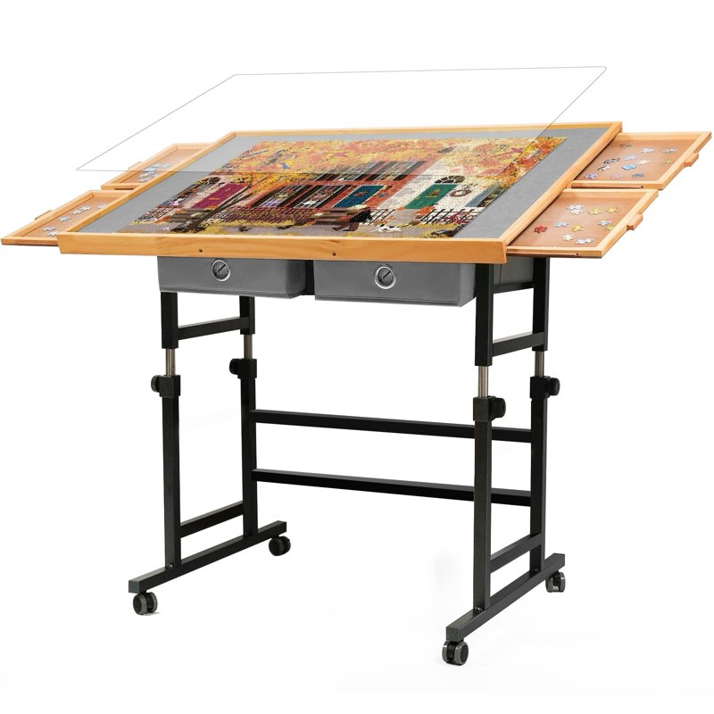 1500 Pieces Puzzle Table with Wheels, with Drawers and Cover, 34.25\" x 25.2\" Adjustable Height & 45° Tilting, Puzzle Board for Adults
