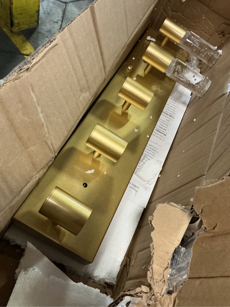 Condition photo showing As Is for Bathroom Vanity Light Fixtures Over Mirror, Brushed Golden Finish Coating, 5 Light Wall Sconces for Bathroom 5 lights