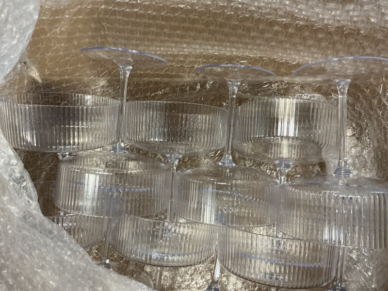 Condition photo showing Good Condition for ciaell 12pcs plastic ribbed martini glasses - 10 oz disposable coupe glasses with stem - heavy duty margarita cups for bars, cocktails, whiskey, parties & wedding clear