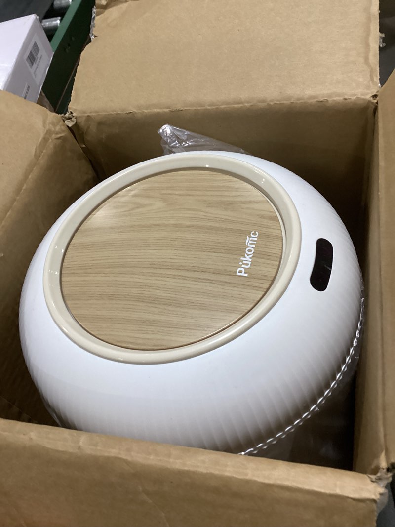 Condition photo showing As Is for pukomc smart sensor wastebasket, convenient and hygienic easy to use, technology sensor waterproof wastebasket plastic trash can for kitchen, bathroom, bedroom, living room, office and outdoor 1 pack white