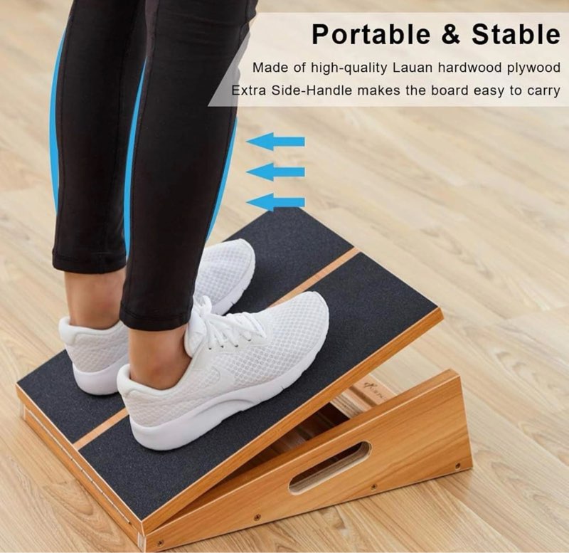 strongtek professional wooden slant board, adjustable incline board, and calf stretcher, stretch board - extra side-handle design for portability, full-coverage