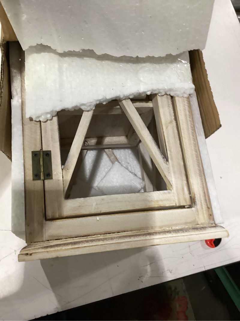 Condition photo showing New/Like New for set of 2 large farmhouse wooden metal lanterns, rustic decorative floor candle lanterns, whitewash distressed hanging lanterns for home decor (no glass) heart - whitewash