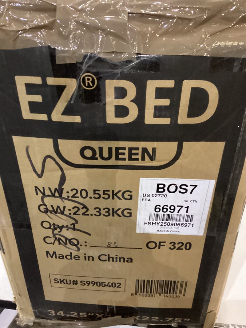 Condition photo showing As Is for Simpli Comfy Queen EZ Bed Self-Inflating Air Mattress with Built-in Frame, Pump and Wheeled Case, Blow Up Inflatable Rolling Air Bed on Wheels