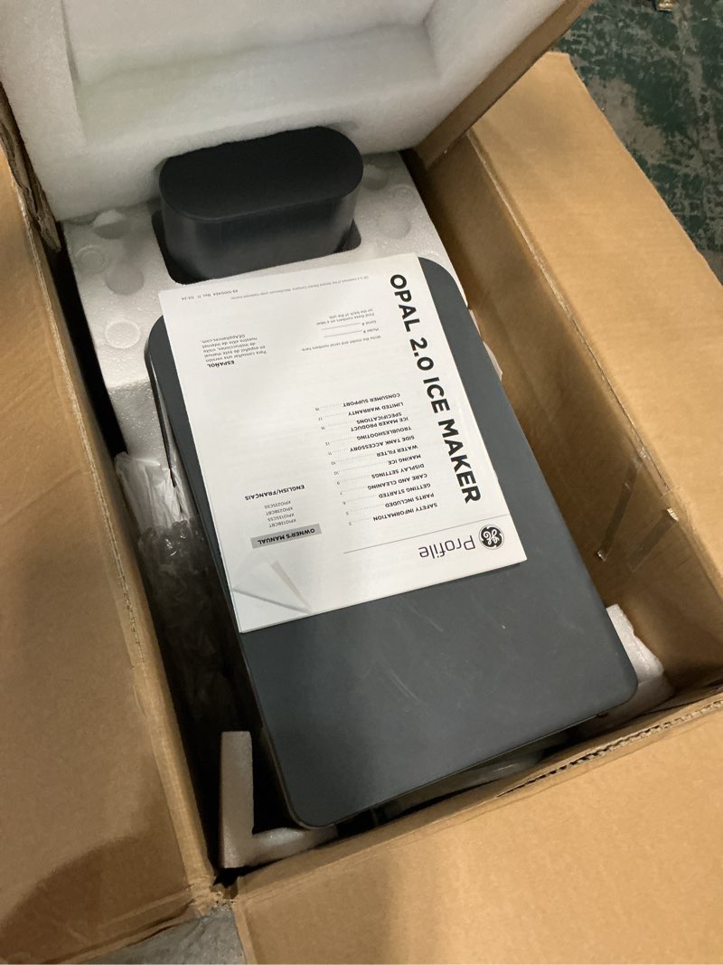 Condition photo showing As Is for ge profile opal 2.0 with 0.75 gallon tank, chewable crunchable countertop nugget ice maker, scoop included, 38 lbs in 24 hours, pellet ice machine with wifi & smart connected, stainless steel