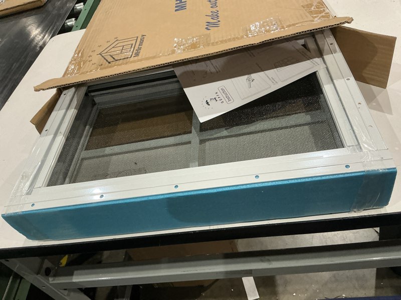 Condition photo showing Good Condition for 2 pack shed windows, 18'' x 23'' household windows with tempered glass and fiberglass screen for shed, flush mount sliding window for chicken coop, playhouse, garage, white 18'' x 23'' white