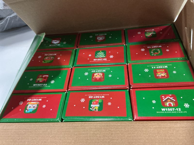Condition photo showing New/Like New for 12 in 1 Christmas Micro Building Blocks Set, Santa Claus Reindeer Snowman Tree Mini Building Toys, Christmas Stocking Stuffers, Fun Family Christmas Birthday Gift Idea