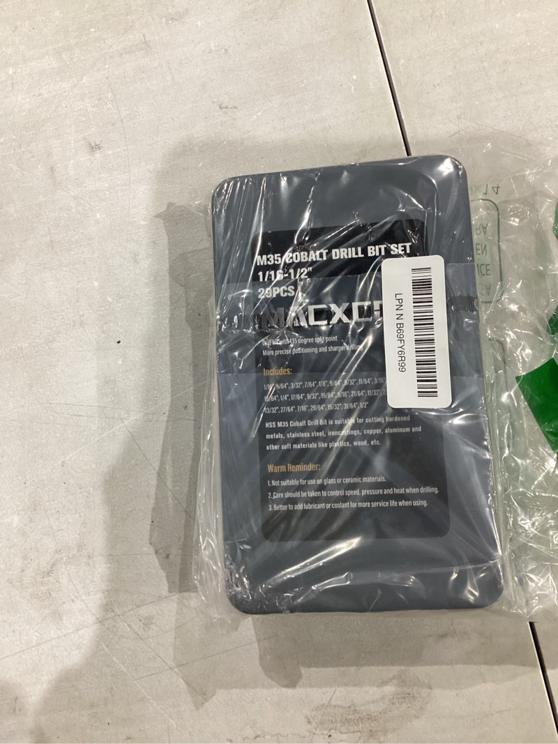 Condition photo showing As Is for cobalt drill bit set, 29pcs m35 high speed steel bits for hardened metals, stainless steel, cast iron and wooden plastics, with metal index storage box, 1/16"-1/2" 29pcs cobalt drill