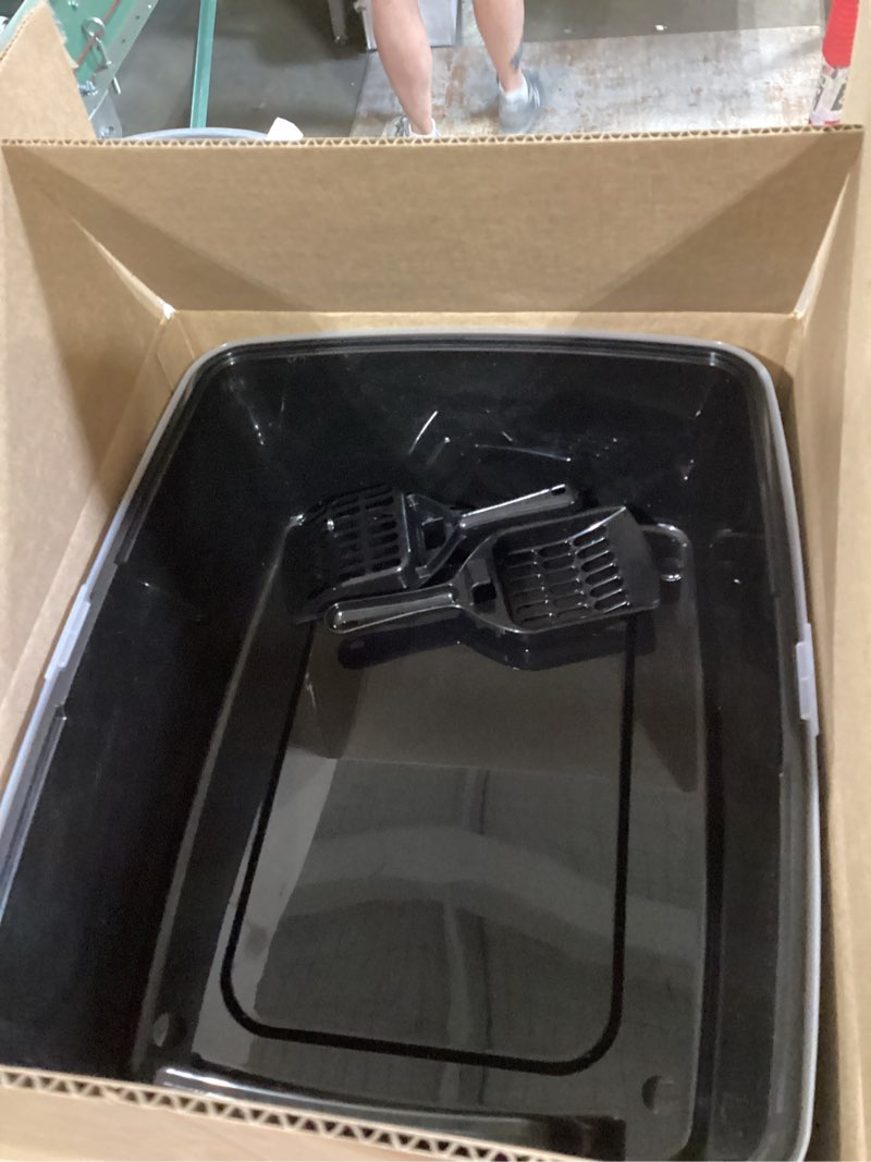 Condition photo showing Good Condition for iris usa cat litter box large open top with high sided walls tall scatter shield scoop included easy clean plastic pan stain resistant for cats kittens indoor multi-cat households 2-pack black black open top - 2 pack