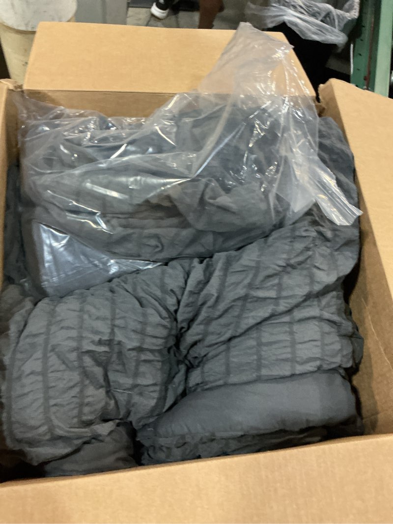 Condition photo showing Good Condition for avelom seersucker queen comforter set (90x90 inches), 3 pieces- 100% soft washed microfiber lightweight comforter with 2 pillowcases, all season down alternative comforter set for bedding, grey dark gray queen (90''x90'')