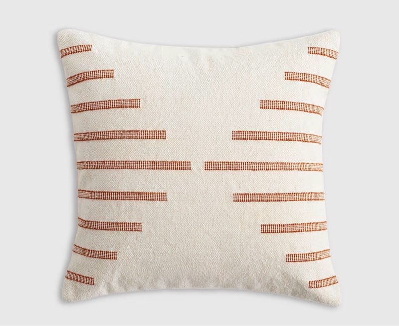 quince bold stripe pillow cover in terracotta features a handcrafted woven texture 20”x 20”