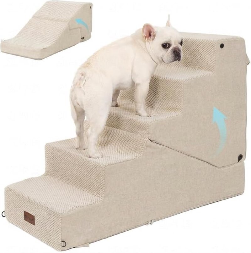 SIEMOUR 5-Step Dog Stairs and Ramp for Small Dogs and Cats, Pet Steps for High Bed with Non-Slip Bot