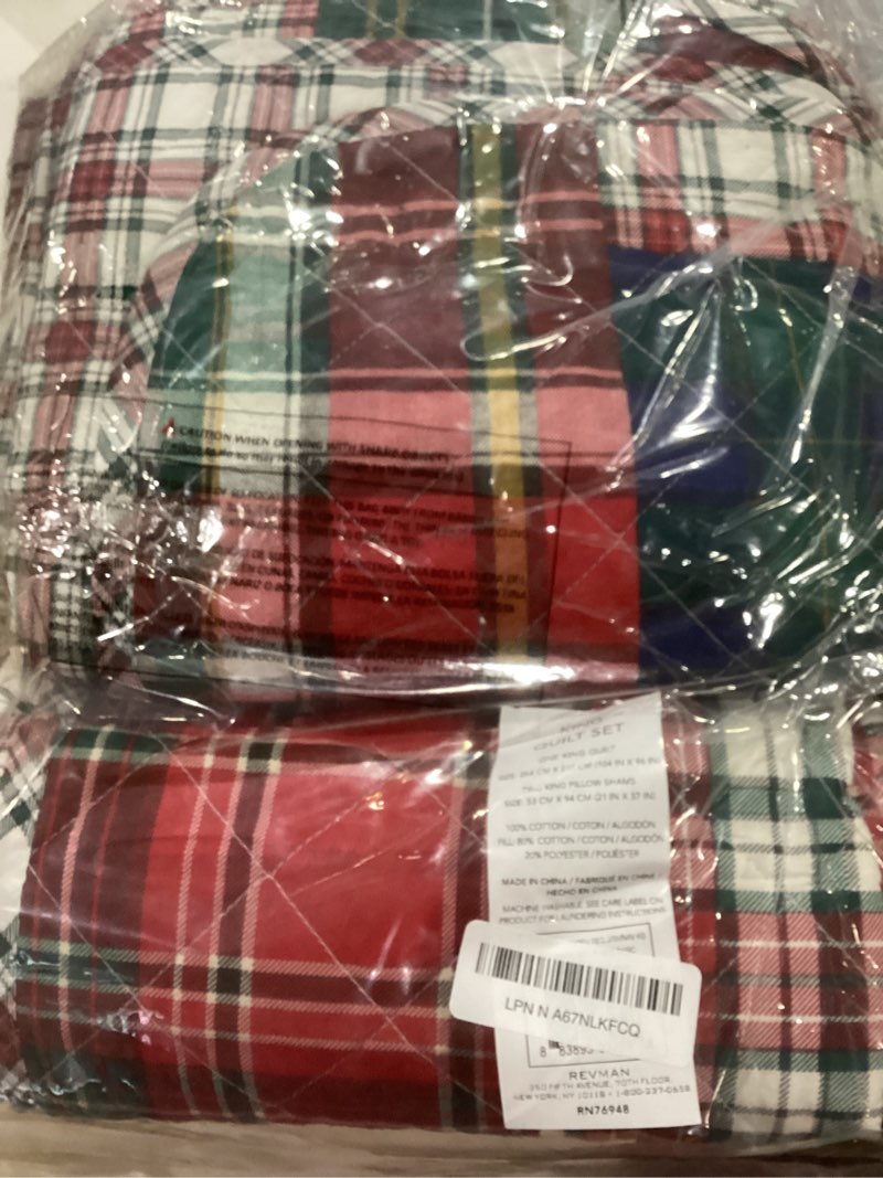 Condition photo showing Good Condition for Nautica - King Quilt Set, Cotton Reversible Bedding with Matching Sham(s), Casual Home Decor for All Seasons (Emmet Patchwork Red, King) King Emmet Patchwork Red