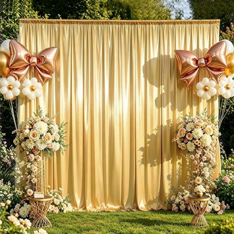 10x12 ft Gold Backdrop Curtains for Wedding Parties, Wrinkle Free Polyester 12 ft Long Photo Backdrop Drapes Back Drop Cloth for Birthday Baby Shower Ceremony Photography Background 5ft(W)x12ft(H)_2 Panels Gold
