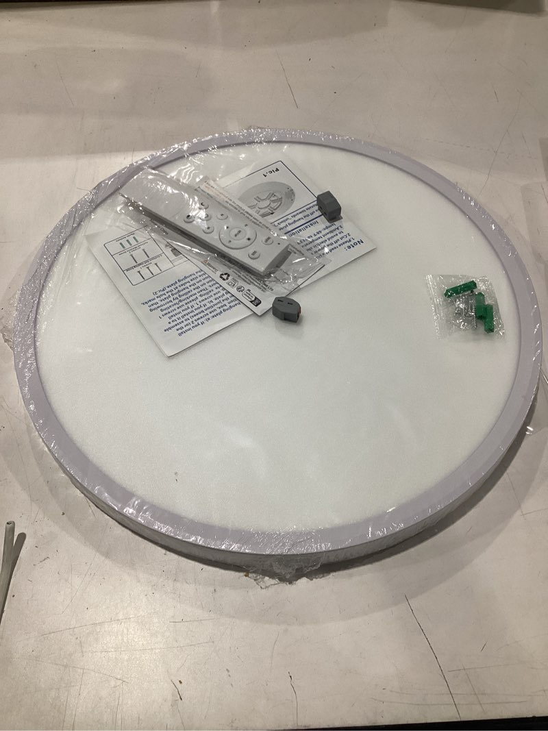 Condition photo showing Good Condition for 1pack 16 inch remote control dimmable led flush mount ceiling light panel,32w 3840lm,2700k-6000k adjustable color,ultra thin round white ceiling light fixture for hallway kitchen bedroom home office remote control dimmable-16in-1pack white