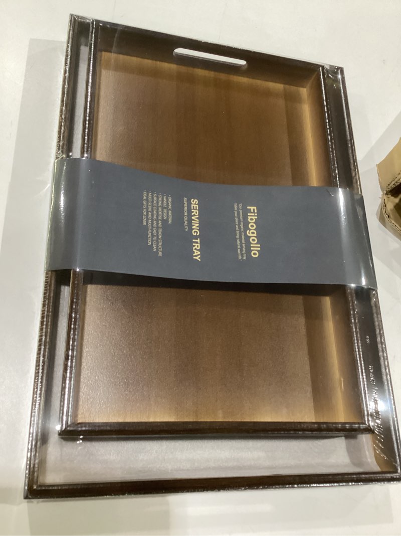 Condition photo showing New/Like New for bamboo set of 2 serving tray with handles,decorative trays platter,breakfast tray in bed,food drinks tray for eating,working,storing(natural) 2 pc natural