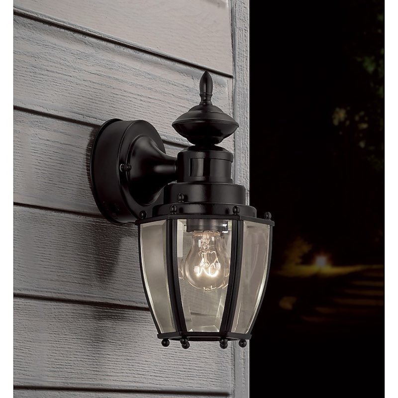 Black Motion Activated Outdoor Wall Light, Portfolio 11.75-in H