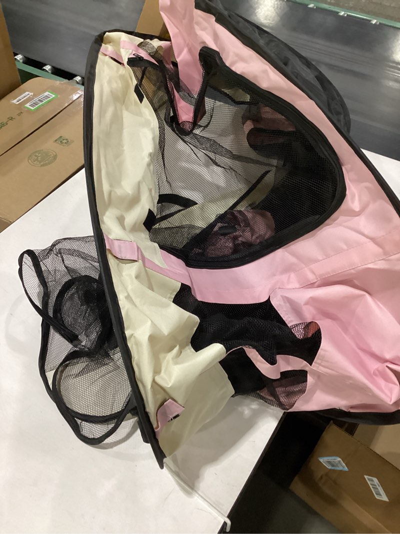 Condition photo showing Good Condition for large dog cat playpen crate with waterproof pad,portable collapsible pet dog cat kennel cage tent,suitable for indoor outdoor travel camping,water-resistant breathable shade cover (pink l) pink large(44*34*25)
