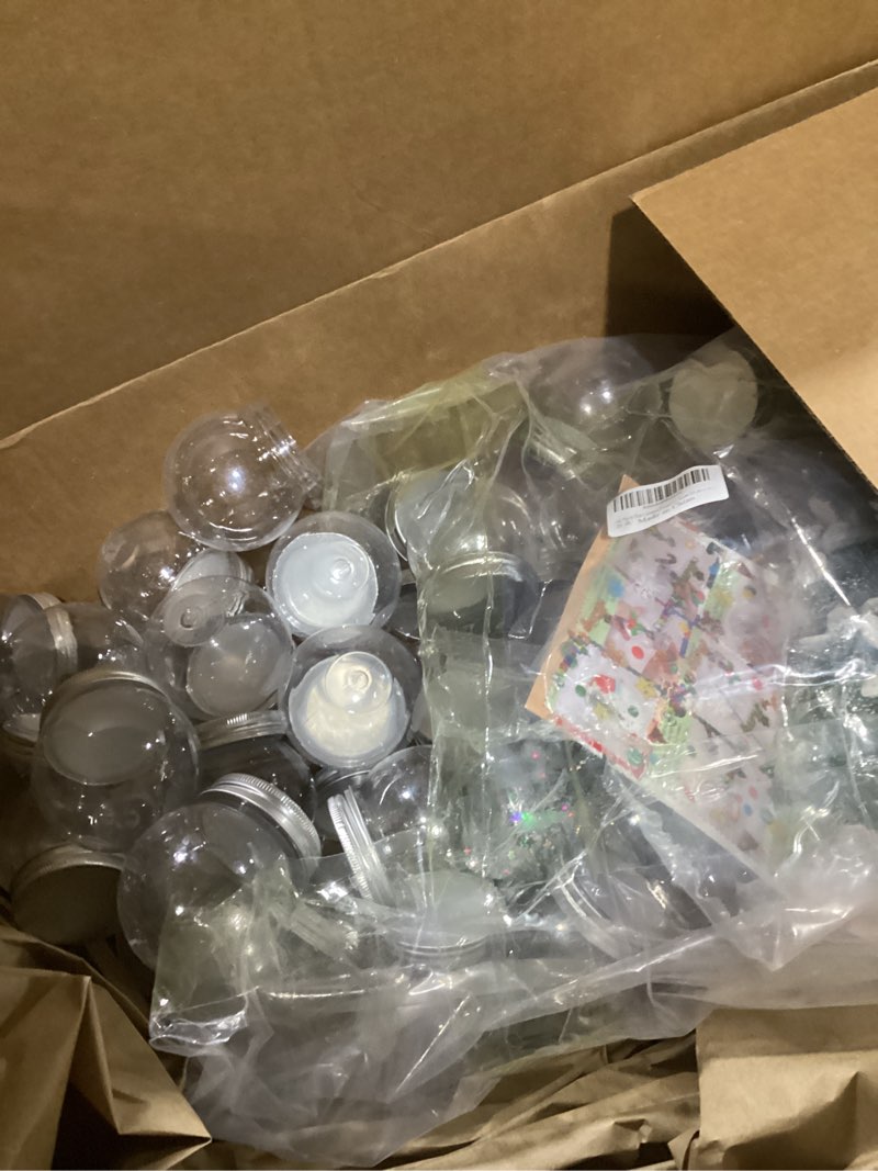 42 Pack Christmas Plastic Snow Globes Kit Includes 42 Clear Snow Globe, 84 Mini Xmas Trees, 42 Chris