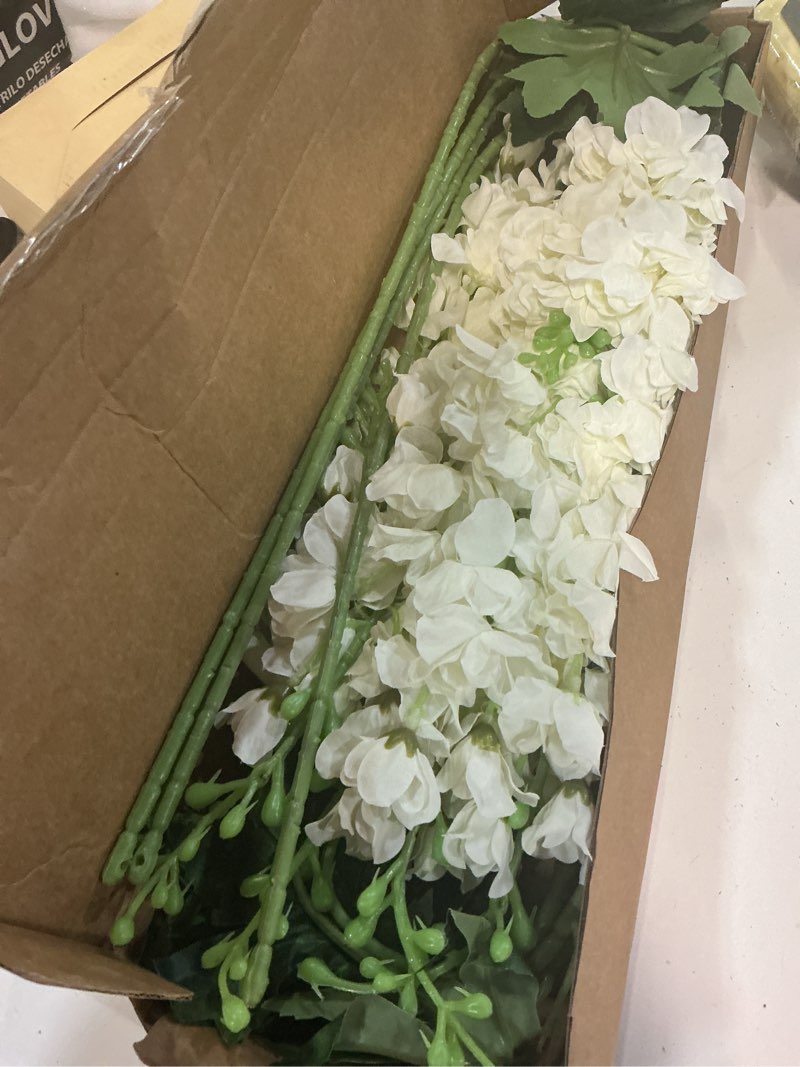Condition photo showing Good Condition for 8 pcs white delphinium artificial flowers, 34.25''artificial snapdragon flowers tall fake flowers silk flowers faux delphinium bulk for tall vase home wedding garden table decor (white)