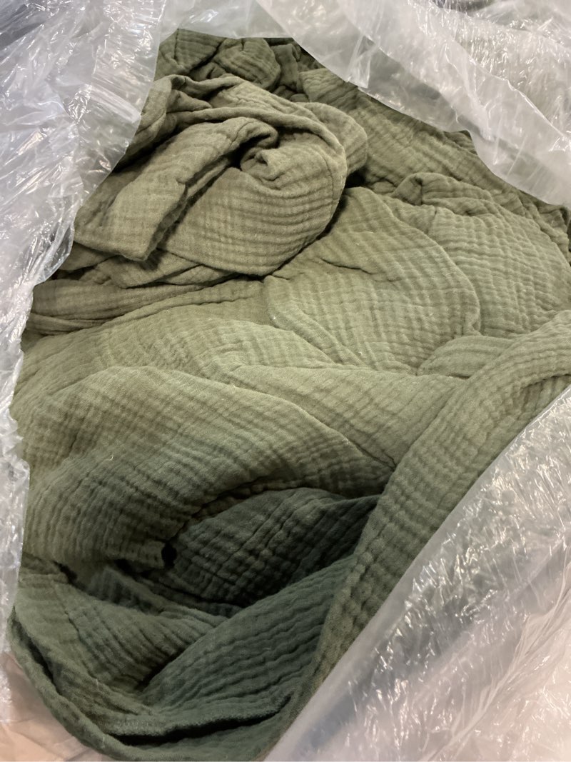 Condition photo showing As Is for organic cotton gauze duvet cover set, full/queen, olive