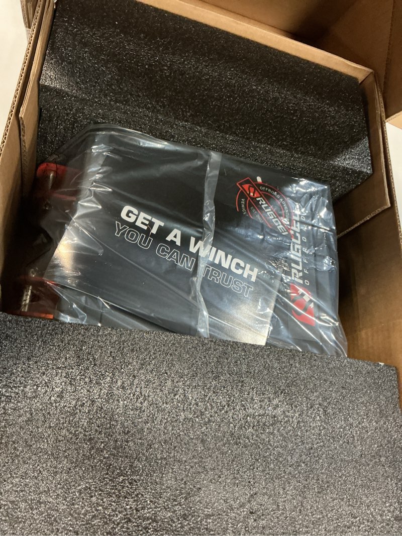 Condition photo showing Good Condition for rugcel winch portable winch 12v dc electric utility winch,4500lb/2041kg single line pull with steel mounting plate, integrated hawse fairlead and synthetic rope,infrared remote control,atv utv winch tk4500