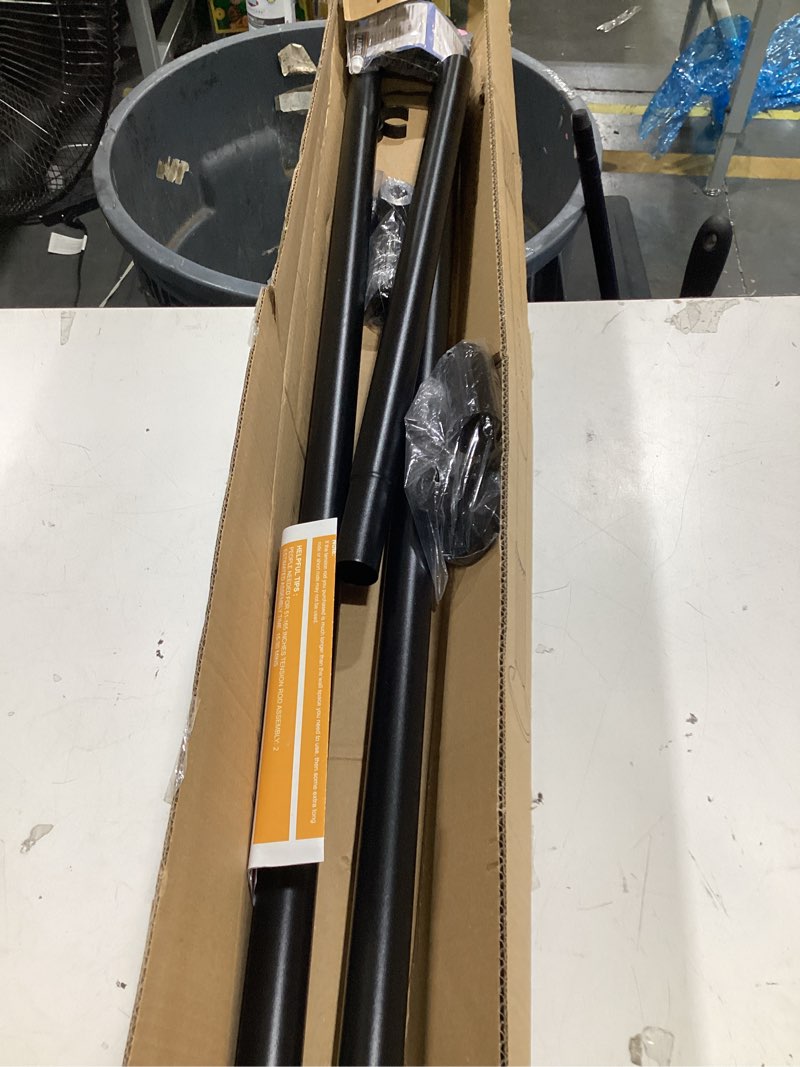 Condition photo showing As Is for tension curtain rod, 51-126 inch,spring closet rod, for windows or shower, easy to install, no drilling, no rust, for bathroom, rod diameter 1.26 inches, black,umimile