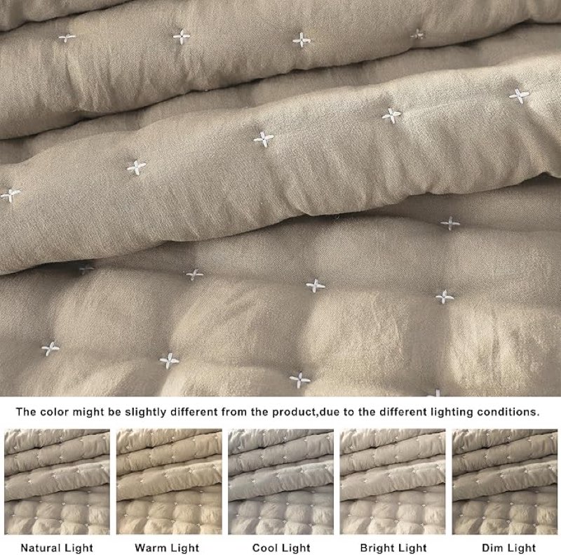 wdcozy beige twin size quilt bedding sets with pillow sham, tan cream lightweight bedspread coverlet, quilted blanket thin comforter bed cover, all season summer spring, 2 pieces, 68x90 inches