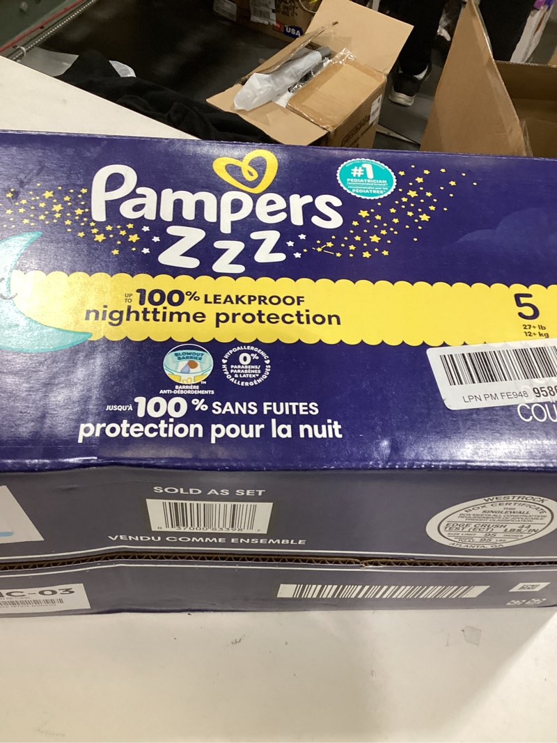 Condition photo showing New/Like New for Pampers ZZZ Overnight Diapers, Size 5 (27+ lbs), 88 Count, Nighttime Protection Disposable Baby Diaper, Night Time Leak and Skin Protection Size 5 88