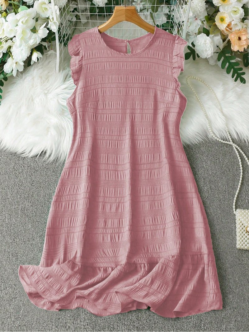 Elegant Solid Color Short Flutter Sleeve Dress for Women - Stylish Fashion Statement size L 
