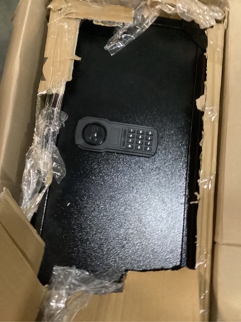 Condition photo showing As Is for (similar ) large safe box with digital keypad, heavy duty fire resistant safe for documents, cash, jewelry & valuables
