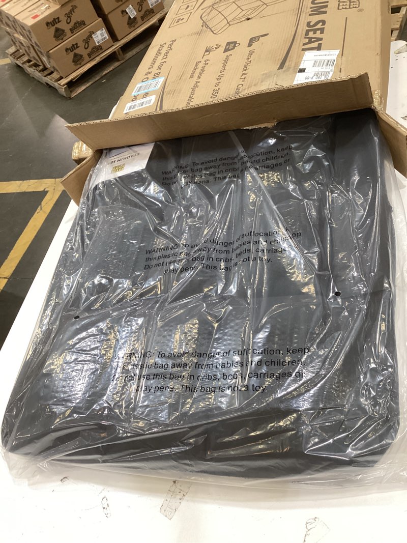 Condition photo showing New/Like New for stadium seats with back support wide, 4.7" padded bleacher seat, 6-position reclining bleacher chairs with back and cushion, sofa style ergonomic design for sports games baseball football (22.5"black) black wide|22.5"|1 pack