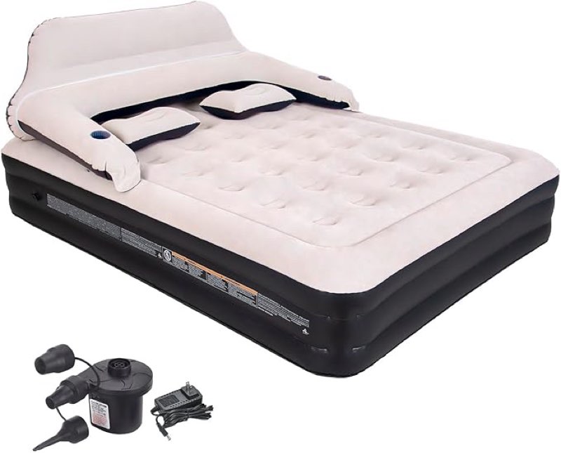 RAPTAVIS Queen Size Air Mattress Inflatable Bed with Pump and Headboard,Blow Up Mattress for Bedroom Overnight