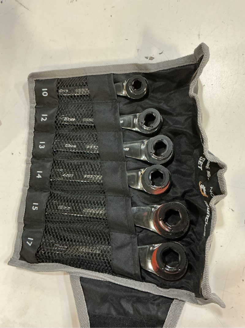 Condition photo showing As Is for ironcube brake line wrench set: 6 pcs metric 10-17mm - ratcheting open-end for nuts on fuel, brake or air conditioning lines