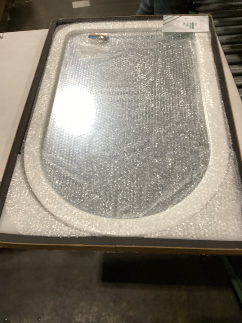 Condition photo showing New/Like New for Arched Mirror 24 x 36 Inch,White Wood Rustic Bathroom Tempered Wall Mirror with Wood Frame,Round Corner Arch Farmhouse Wooden Vanity Mirror for Living Room,Entryway or Bedroom 36"L x 24"W White