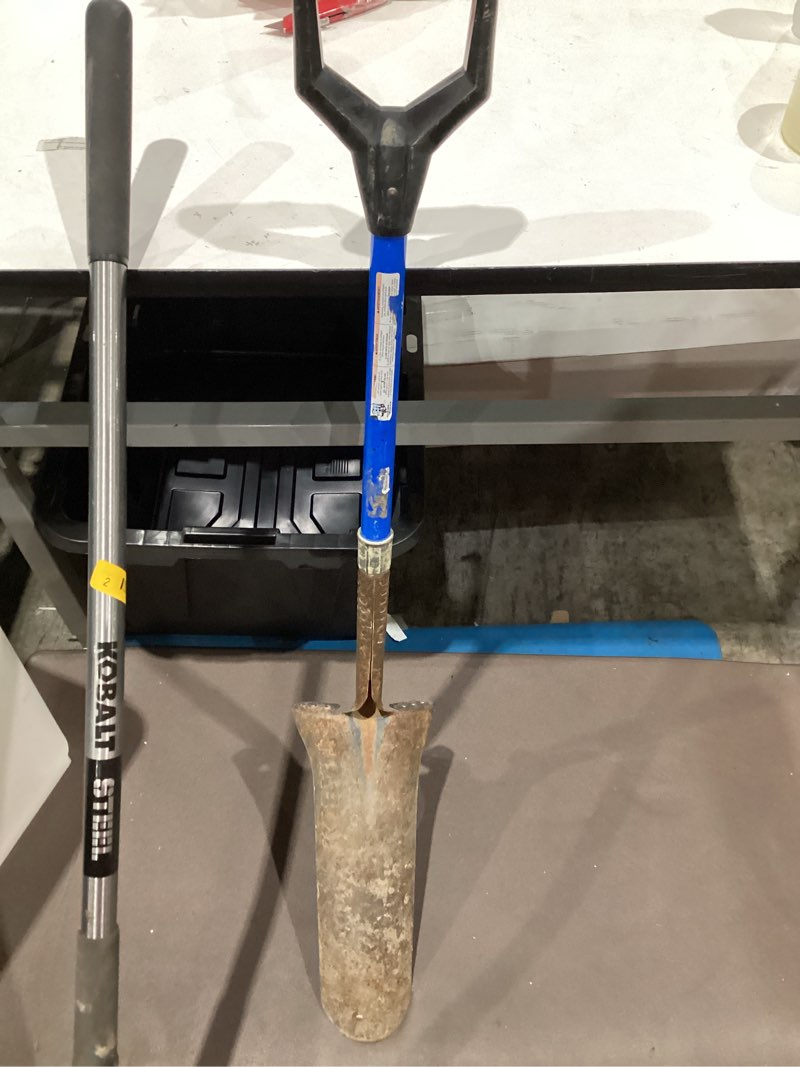 Condition photo showing As Is for kobalt 18-in fiberglass d-handle drain spade