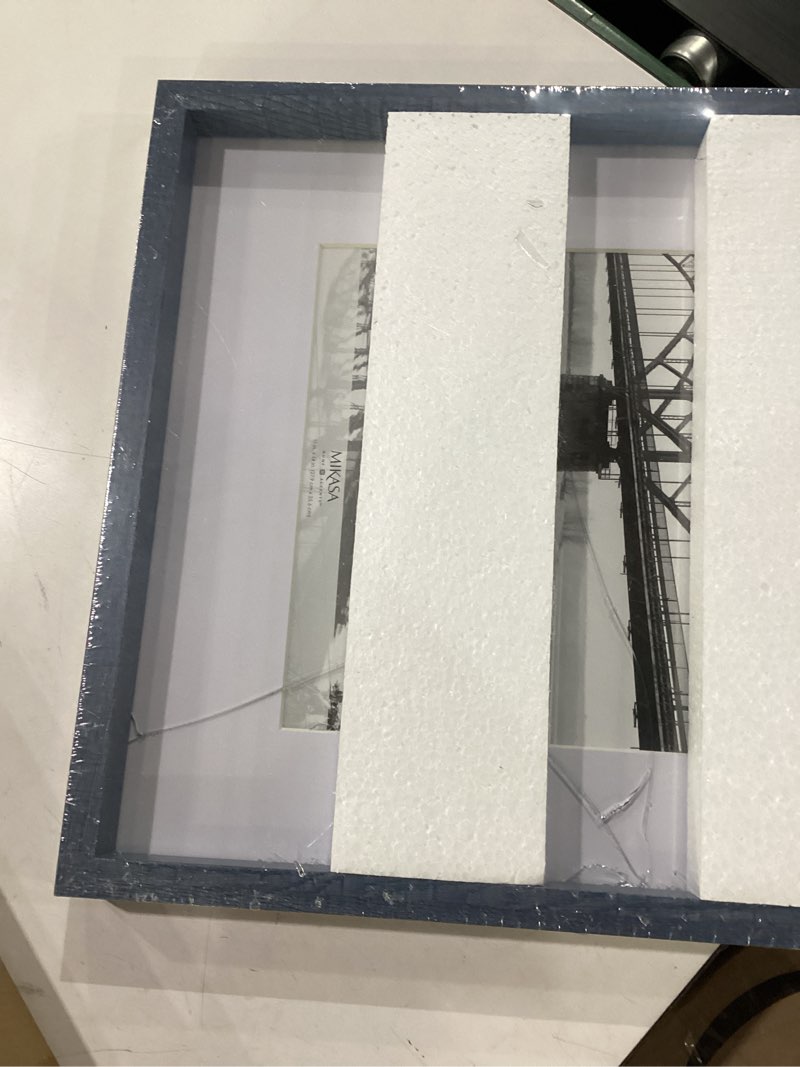 Condition photo showing As Is for mikasa navy mdf portrait frame 16x20 with removable mat for 11x14 photo - elegant picture frame with dual display options, sawtooth hangers, beveled mat, sophisticated home décor navy 16x20 matted 11x14