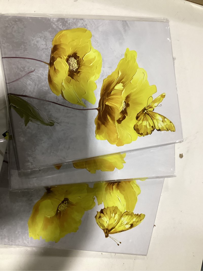 Condition photo showing New/Like New for KREATIVE ARTS 3 Pieces Flower Canvas Wall Art Flower Poppy Blossom Picture Wall Decor Floral Painting Framed Poster for Bathroom Easy to Hang Each Panel 12x16 Inch (Yellow)