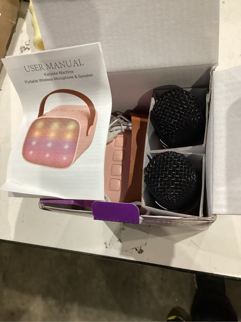 Condition photo showing New/Like New for yll mini karaoke machine for kids adults, portable bluetooth speaker with 2 wireless microphones, trendy birthday gifts toys for girls ages 3, 4, 5, 6, 7, 8, 9, 10+ years old home family party (p-ink) pink
