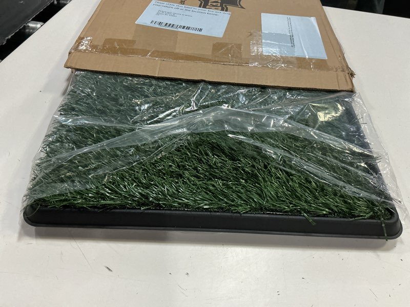 Condition photo showing New/Like New for artificial grass puppy pad with tray 16x20 inch | reusable indoor & outdoor dog potty training mat system | washable fake grass pet housebreaking pad for puppies & small to medium dogs by petmaker small 3-layer system