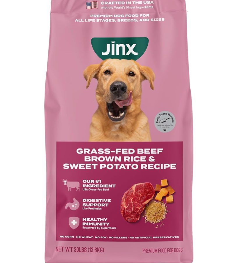 (BB 10/2026) Jinx Premium Dry Dog Food, for All Lifestages - Real Beef, Brown Rice & Sweet Potato Kibble with Sup