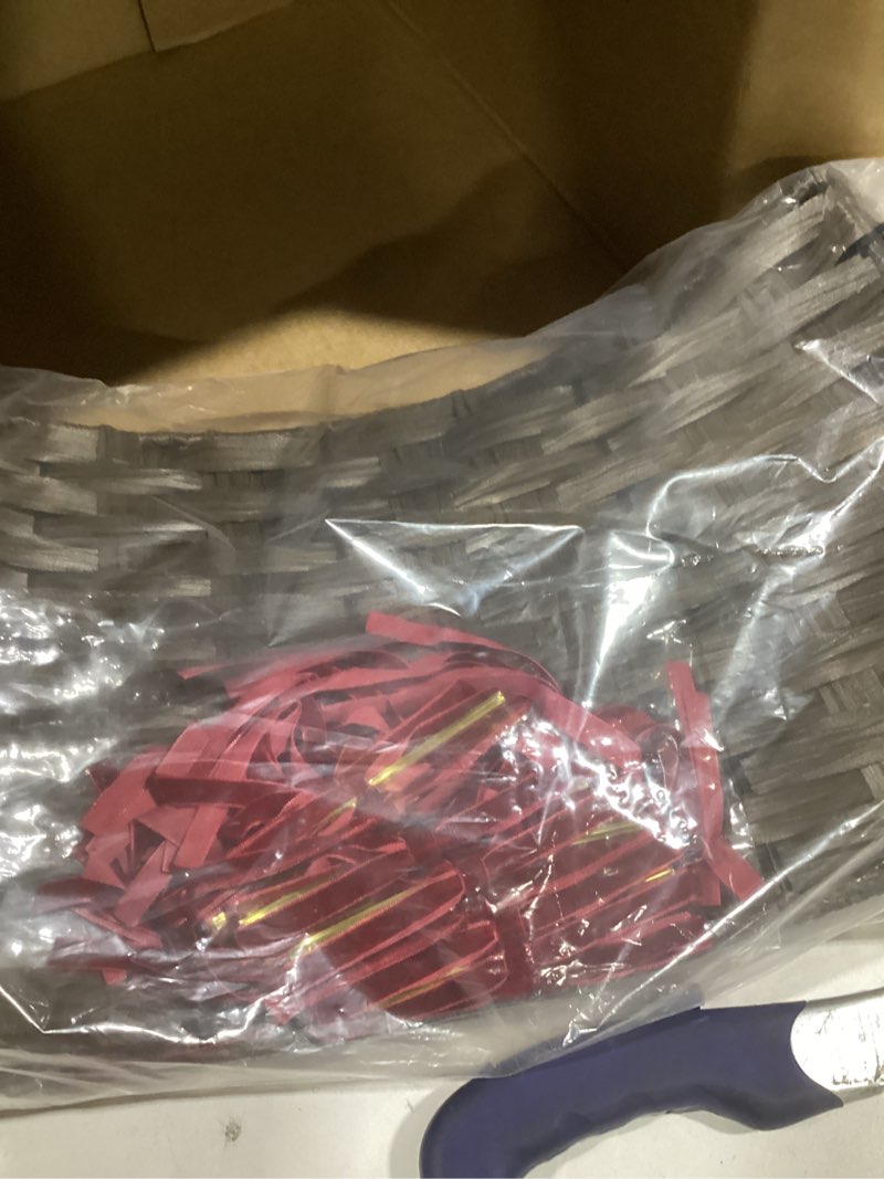 Condition photo showing Good Condition for 28" Christmas Tree Collar for Pencil Trees with 24Pcs Velvet Christmas Tree Bows,Cord Cut-Out, Basket Tree Skirt Collar Stand for 4.5-9 ft Artificial Trees Dark Brown 28in