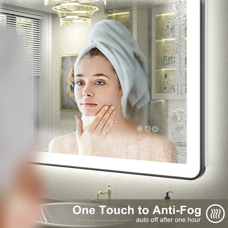charmor 60x30 framed led bathroom mirror, large lighted vanity mirror for wall, backlit and front light
