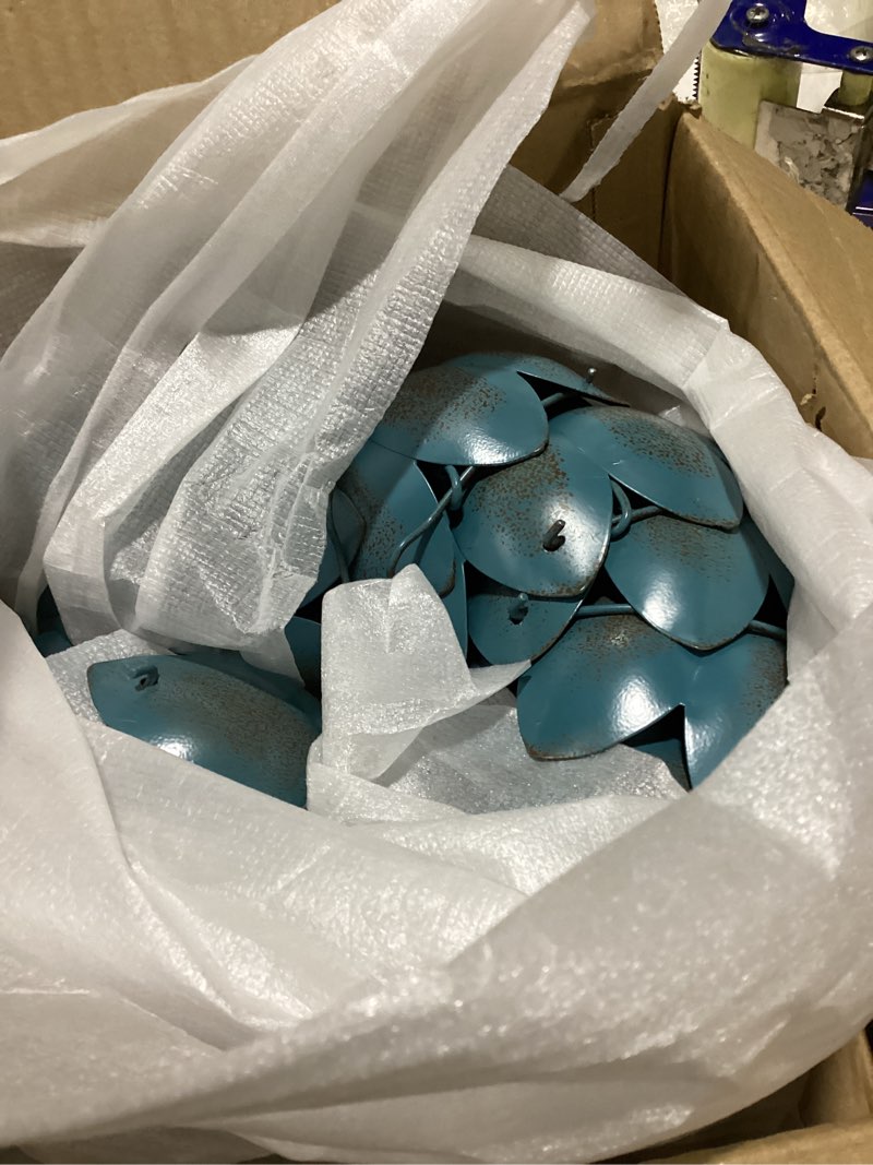 Condition photo showing Good Condition for topadorn lotus rain chain for gutters, 8.5 ft decorative metal rain chain with 12 lotus cups, turquoise patina rain catcher chain, downspout replacement for outdoor lake blue lotus