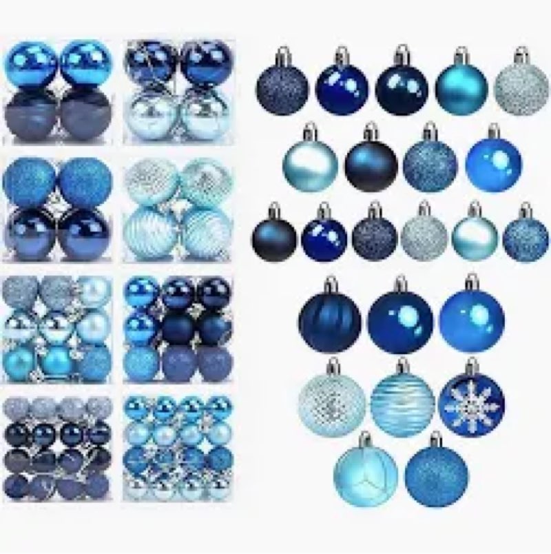 100pcs Blue Silver Christmas Balls Ornaments Tree Decorations Set