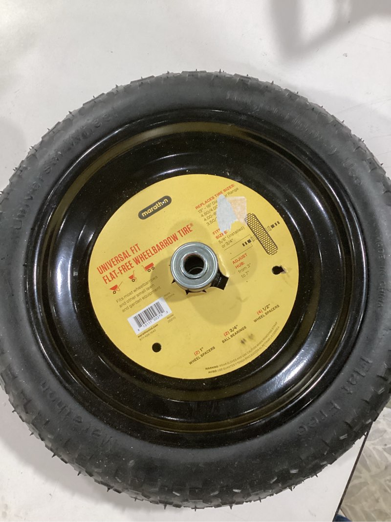 Condition photo showing New/Like New for marathon 14.5 in. flat free universal wheelbarrow wheel